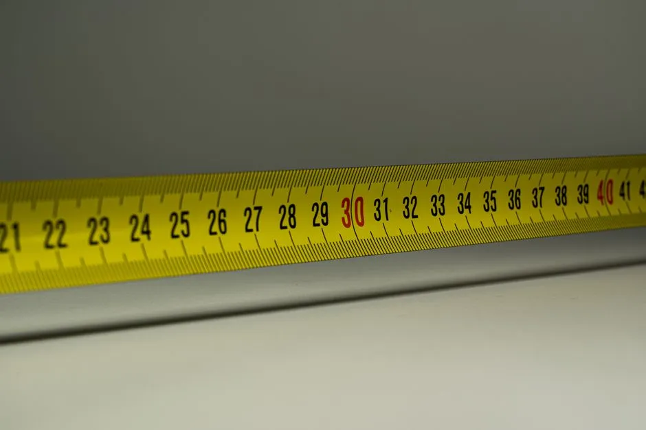 Close-up view of a yellow measuring tape with centimeter marks, emphasizing precision in measurement.