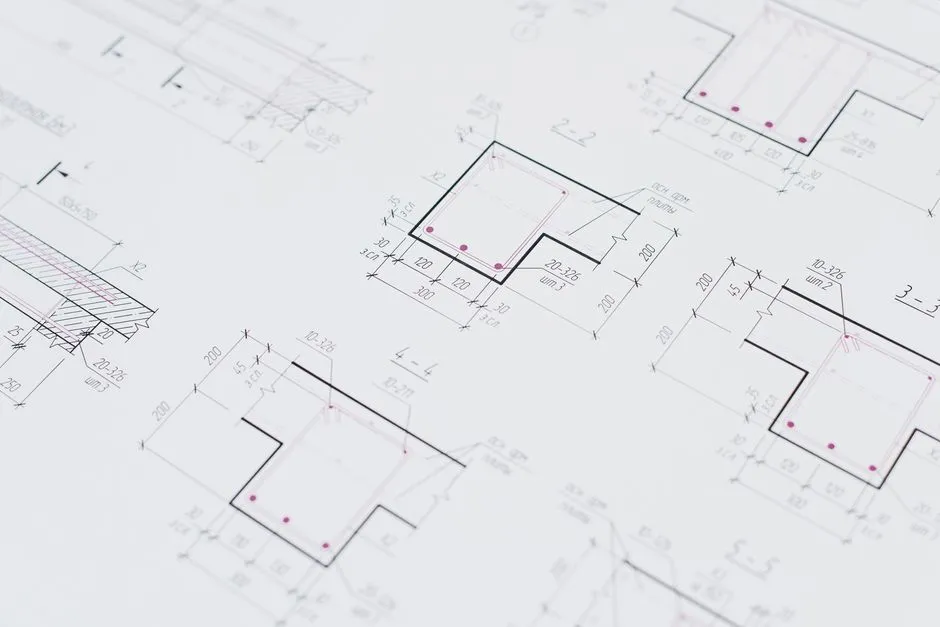 High-resolution close-up of detailed architectural blueprints showcasing precision design layouts.