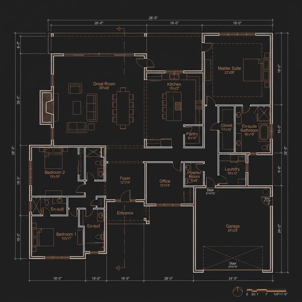3D-tekening van een woning: plattegrond met maatvoering per ruimte