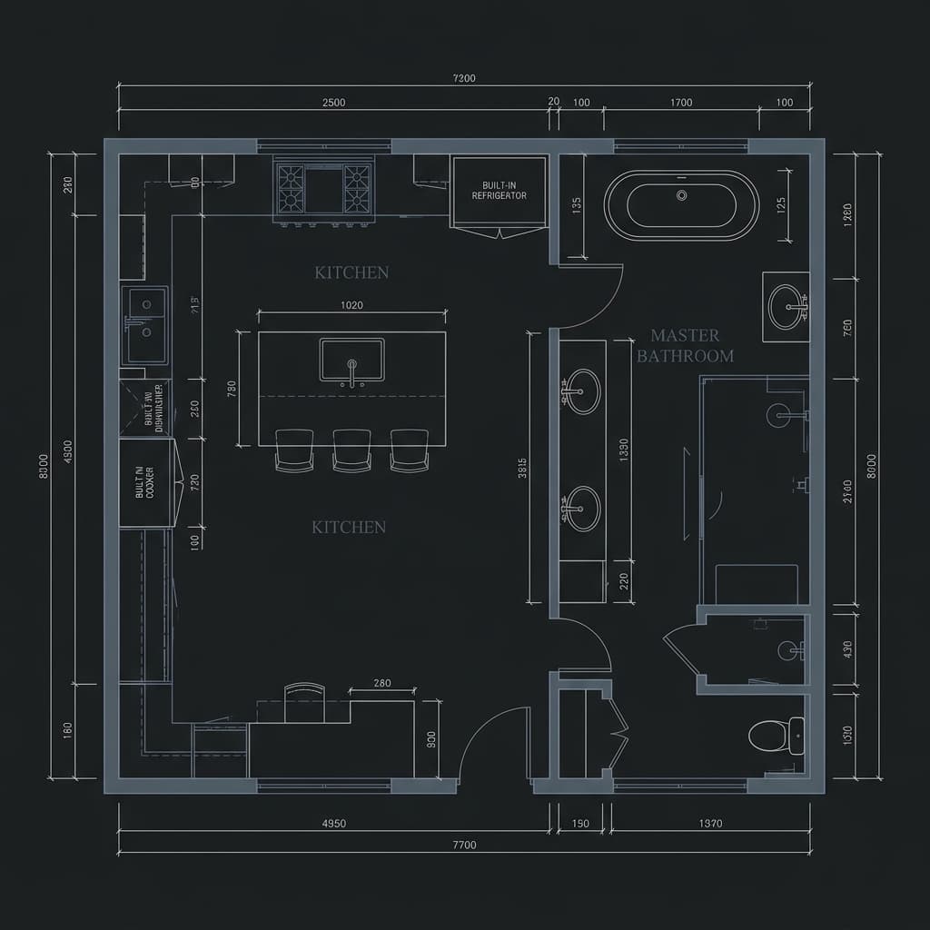 Technical kitchen blueprint prepared for export