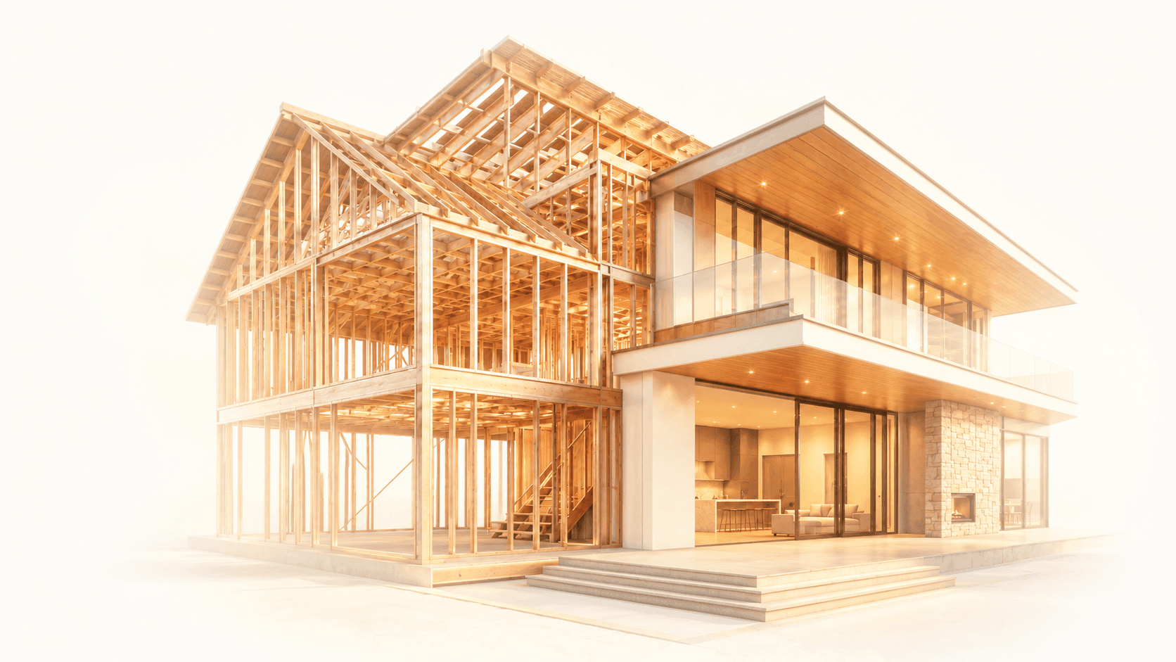 A home moving from a timber-framed model to a finished build, designed in ArchiMaster 3D