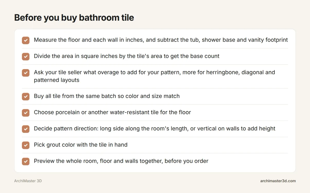 Checklist of steps to take before buying bathroom tile